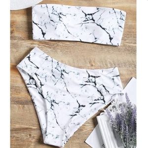 ZAFUL Marble Print High Waisted Bandeau Bikini